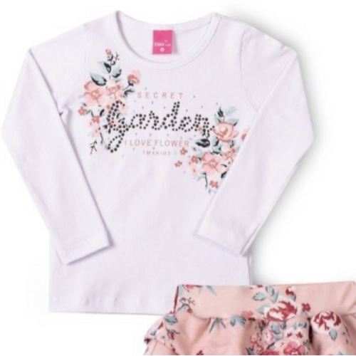 CONJUNTO BLUSA COTTON SAIA MOLETOM SEM FELPA ROSA