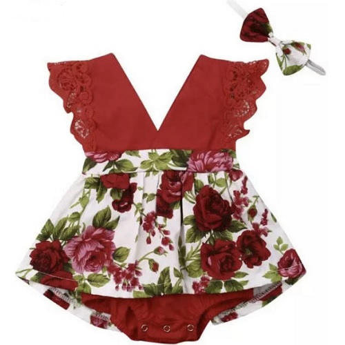 VESTIDO V VERMELHO FLORAL