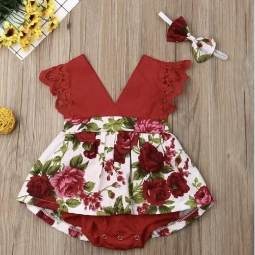 VESTIDO V VERMELHO FLORAL